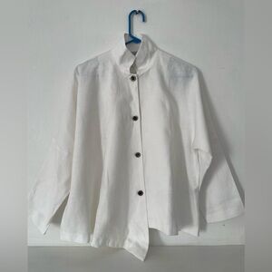 Lagenlook Artsy White Linen Butyon down - Itemz Chris Baumgartner - L